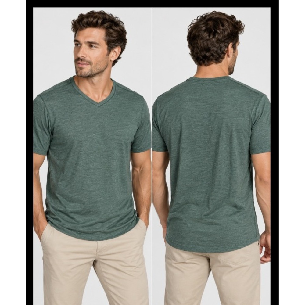 Lululemon T-Shirt Mens Medium Green V-Neck Short Sleeve Heathered Curved Hem